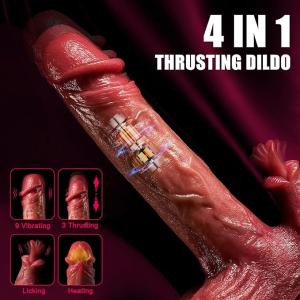 Realistic Thrusting Dildo Licking Vibrator - 8.7 inch Vibrating Dildos with 9 Vibration 3 Thrusting and Heating Licking Modes for Anal Clit G-Spot Stimulation